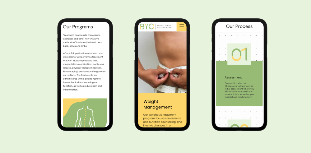 BYC website mobile screens