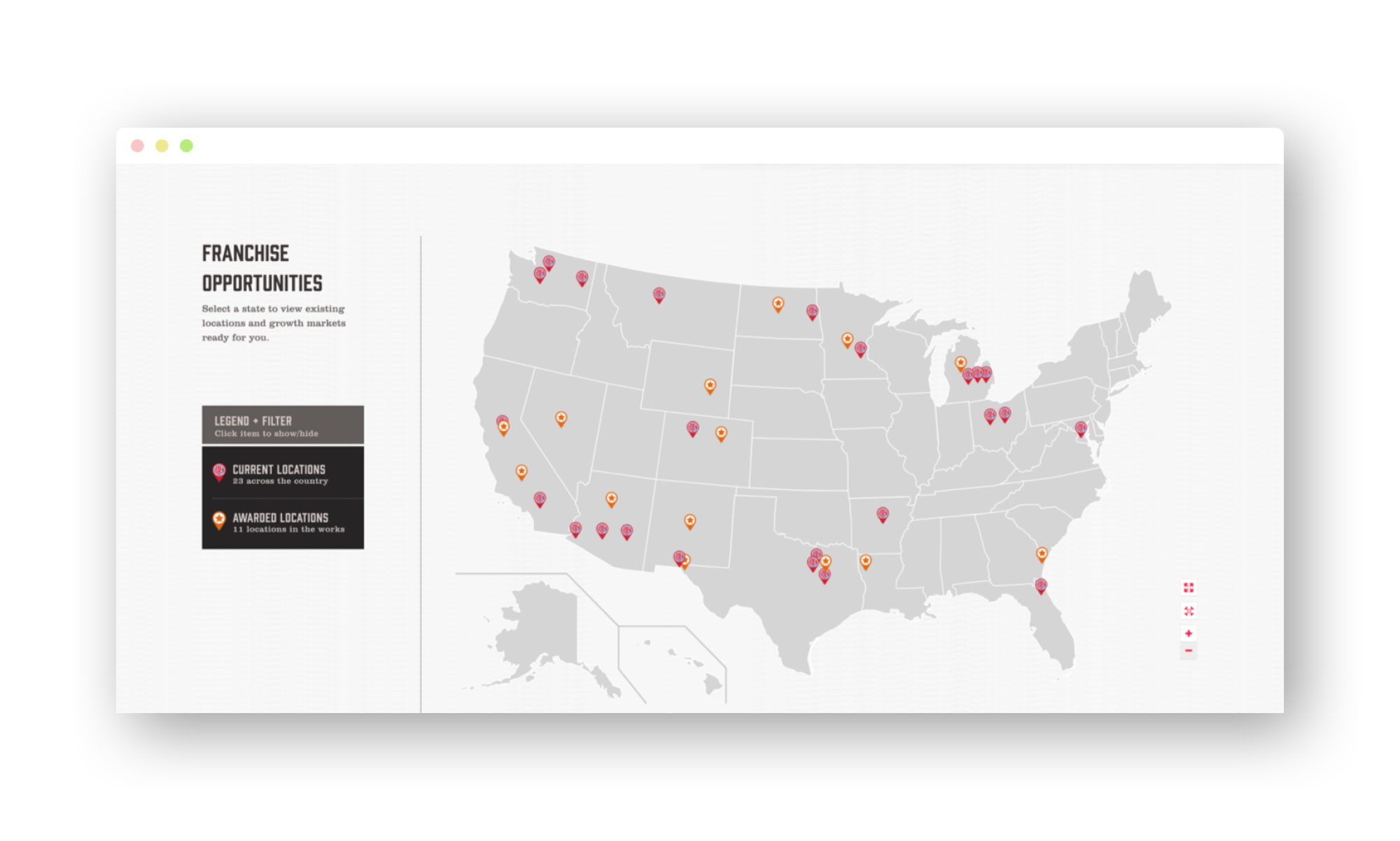 Map of franchising opportunities in USA