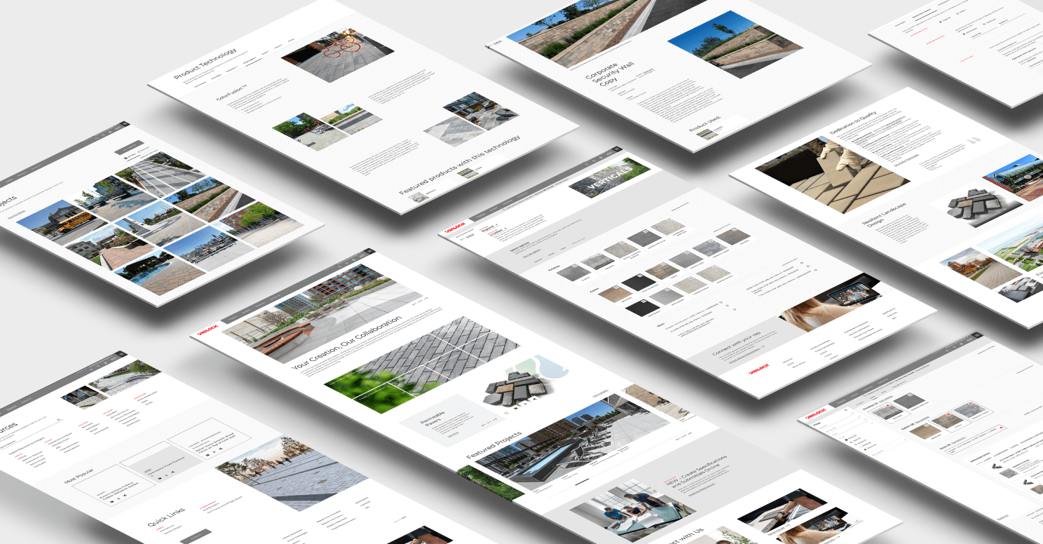Unilock Commercial overview of UI screens